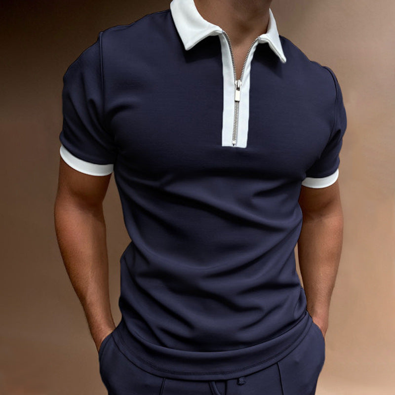 Aule Zipper Color Contrast Polo Shirt