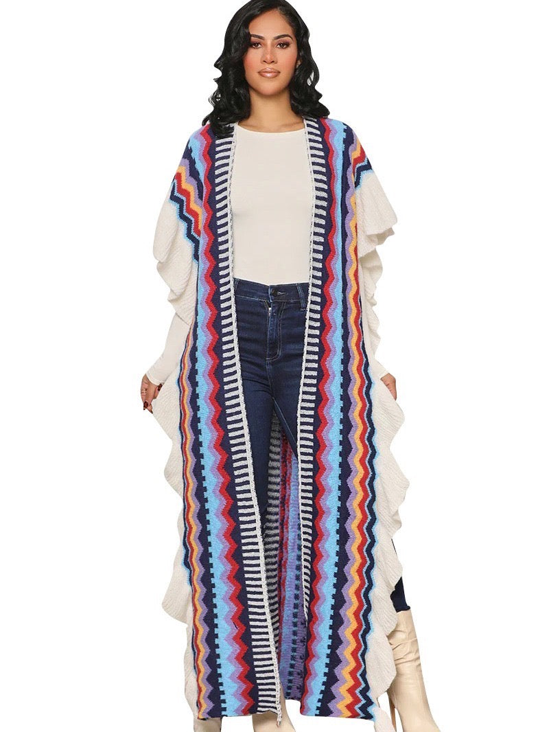 Colorful Wave Knitted Maxi Cardigan