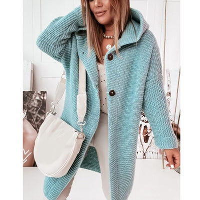 Chunky Knit Button Down Hooded Midi Cardigan