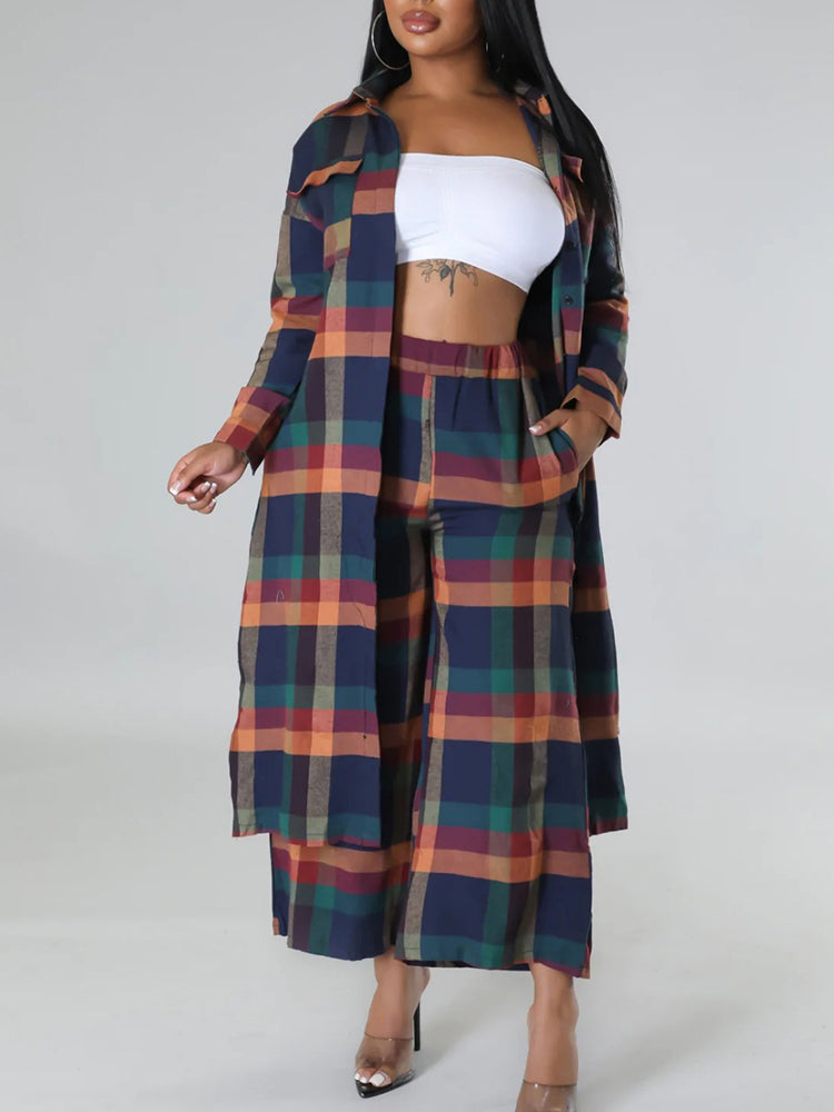 Check Printed Coat & Long Pants Set