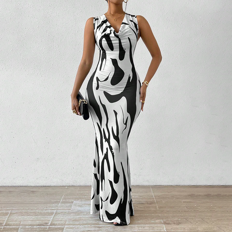 Printed Drop Neck Sleeveless Maxi Dress