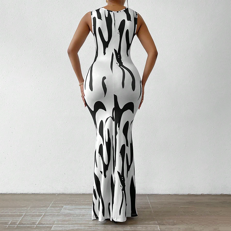 Printed Drop Neck Sleeveless Maxi Dress