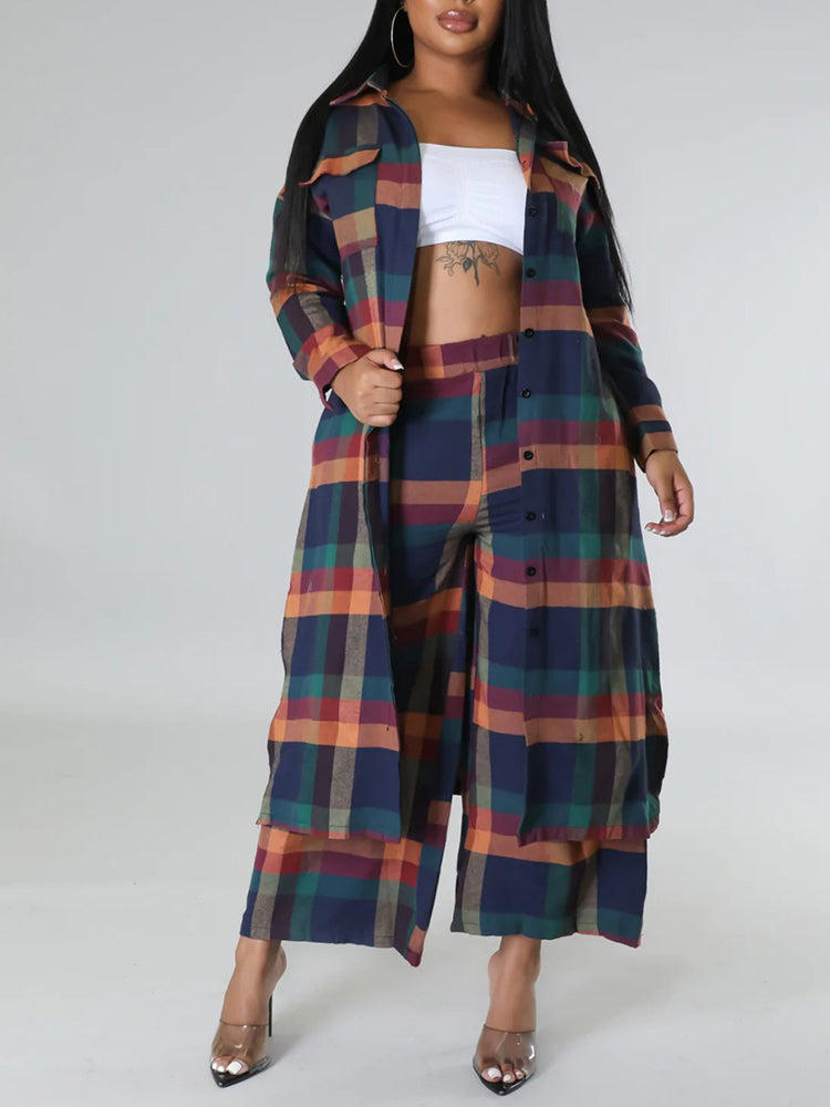 Check Printed Coat & Long Pants Set