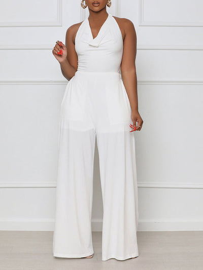 Halter Cowl Neck Backless Rompers