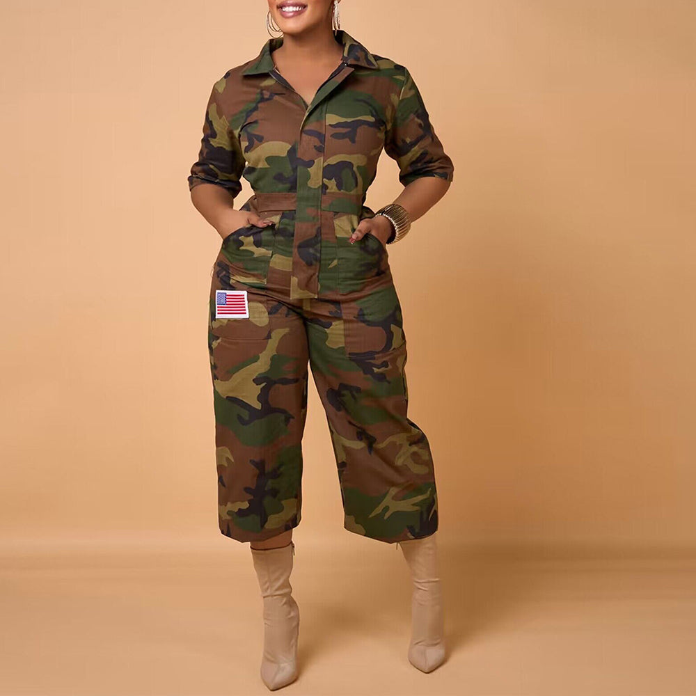 Half Sleeve Camouflage Jumpsuits