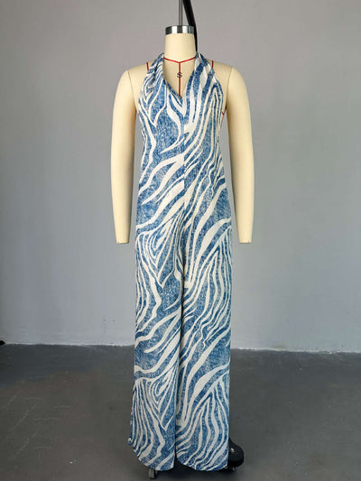 Gestreifter Jumpsuit mit Neckholder und Seitentaschen