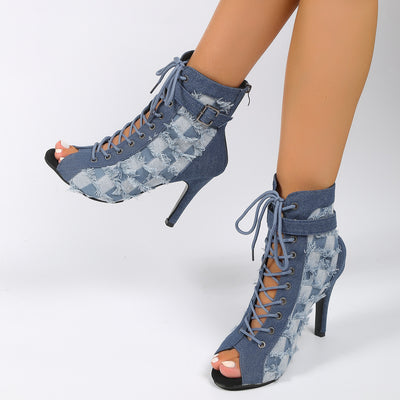 Open Toe Denim High Heel Sandals