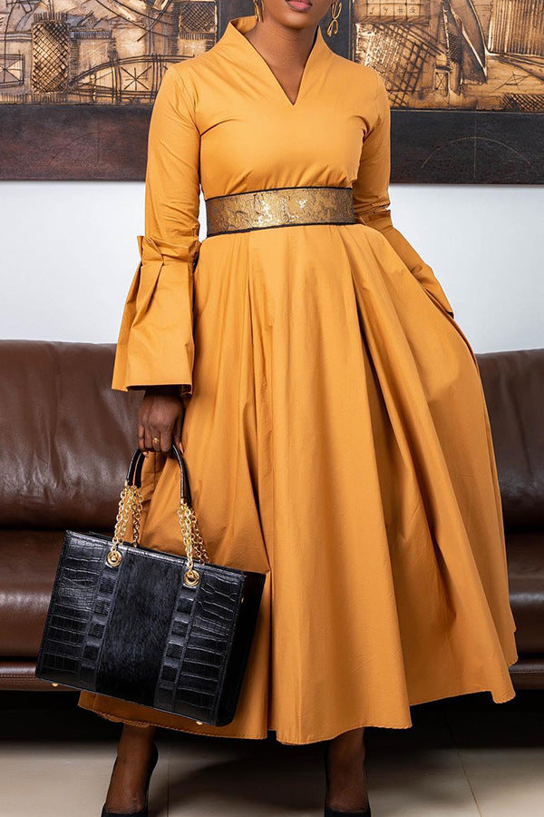 Long Sleeve V-Neck Maxi Dress