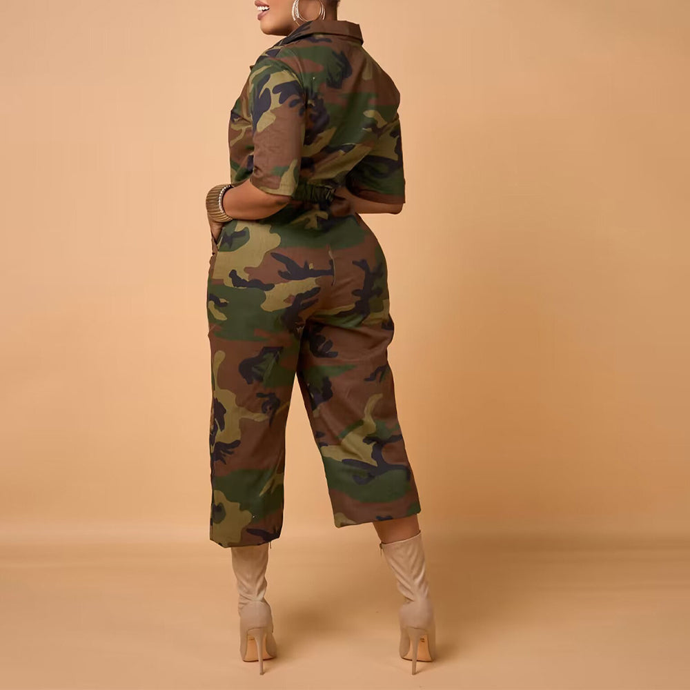 Half Sleeve Camouflage Jumpsuits