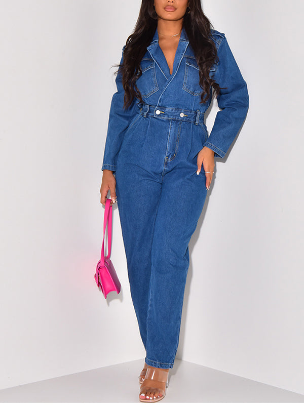 Denim Elastic Waist Jumpsuits