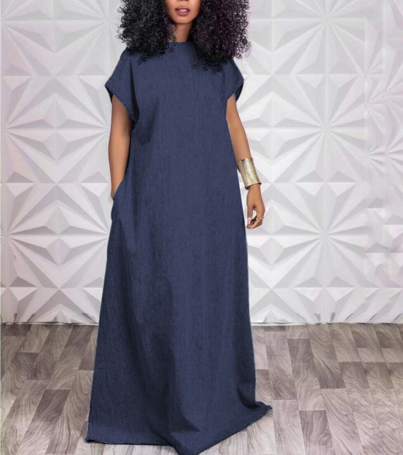 Denim Backless Maxi Dress