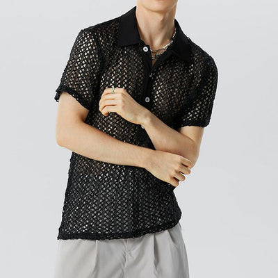 Aule Hollow Out Button Down Polo