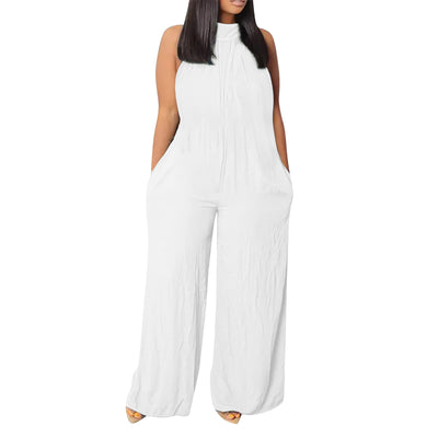 Ärmelloser Jumpsuit aus Baumwollleinen mit Rollkragen