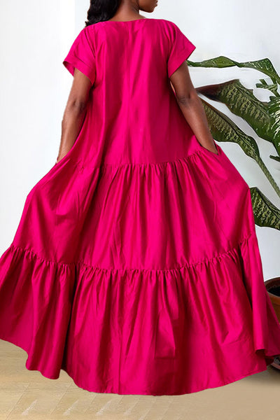 V Neck Tiered Swing Maxi Dress