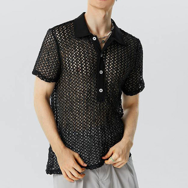 Aule Hollow Out Button Down Polo