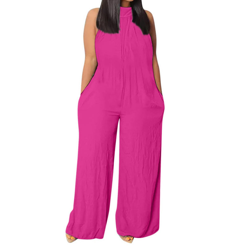 Ärmelloser Jumpsuit aus Baumwollleinen mit Rollkragen