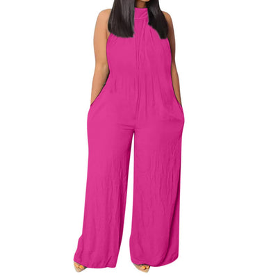 Ärmelloser Jumpsuit aus Baumwollleinen mit Rollkragen