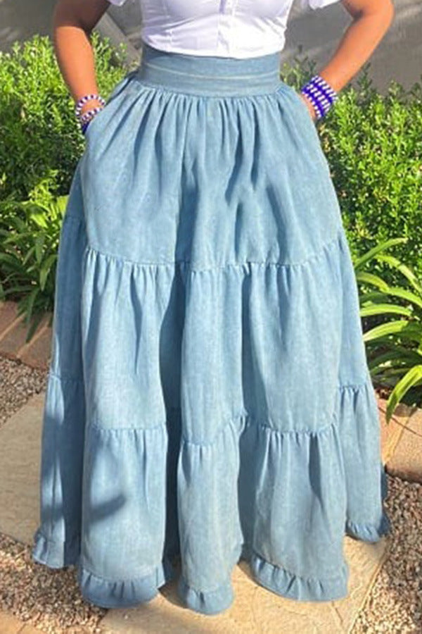 Tiered Denim Maxi Skirt