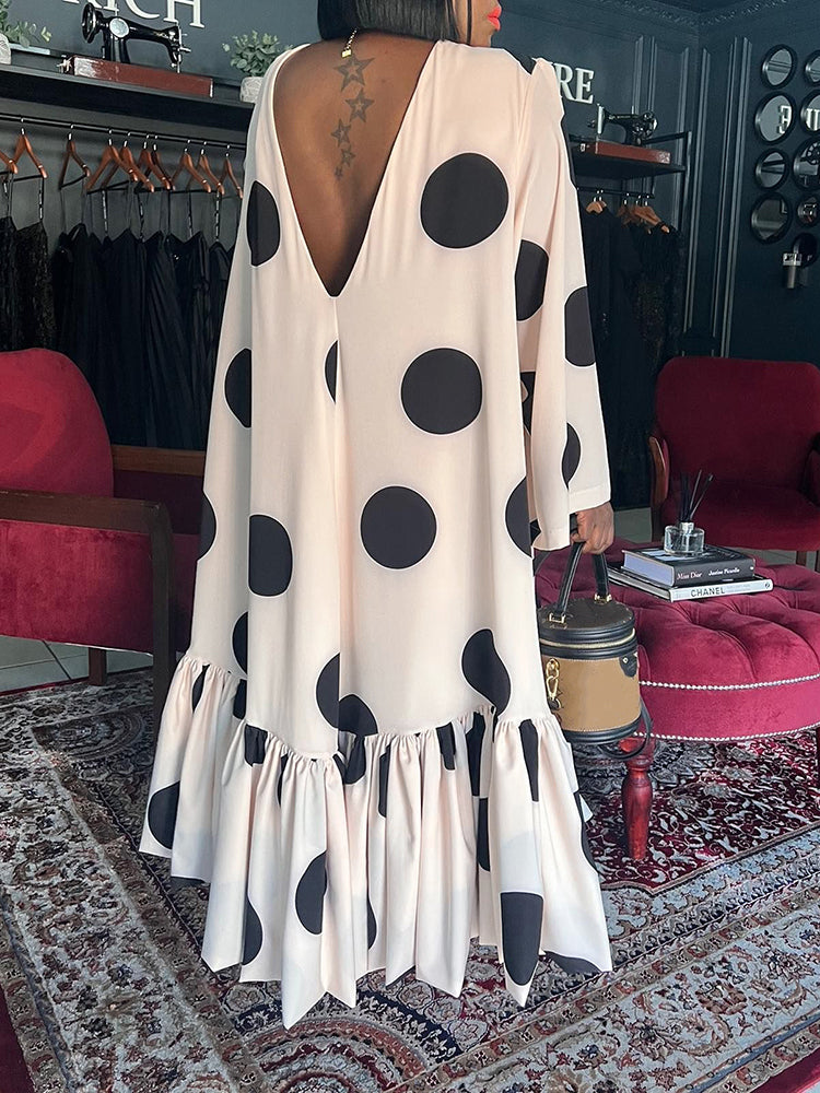 Rückenfreies, lockeres Maxikleid mit Polka Dots