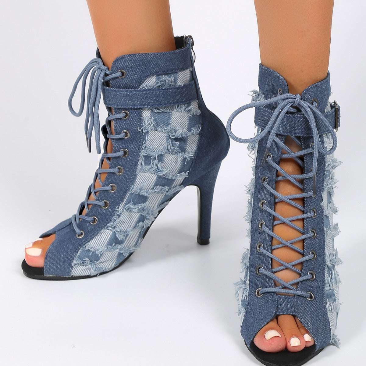 Open Toe Denim High Heel Sandals