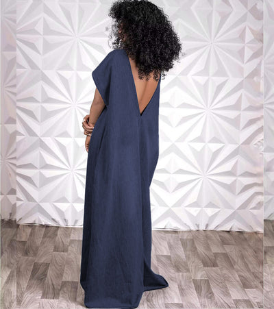 Denim Backless Maxi Dress