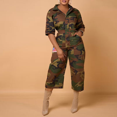 Half Sleeve Camouflage Jumpsuits