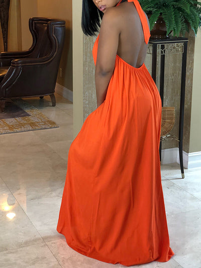 Halter Neck Backless Maxi Dress