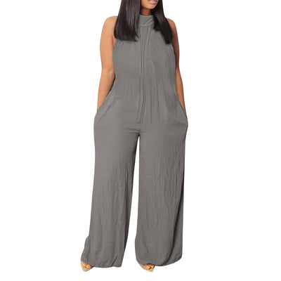 Ärmelloser Jumpsuit aus Baumwollleinen mit Rollkragen