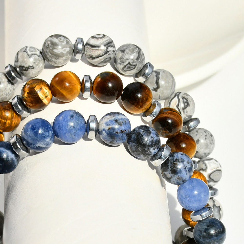 Aule Blue Lace Agate Metal Beads Bracelets