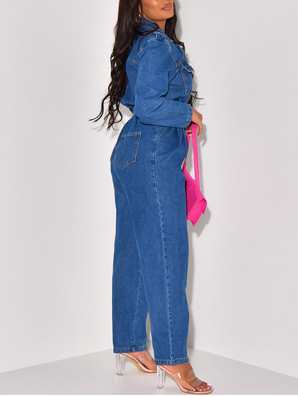 Denim Elastic Waist Jumpsuits