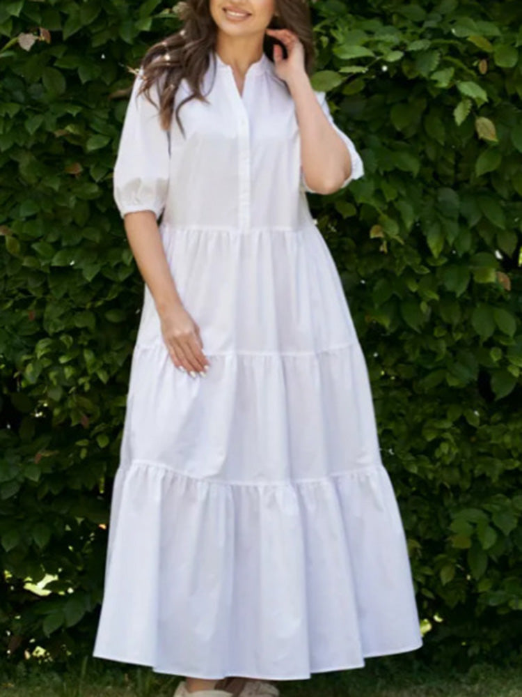 V-Neck Tiered Button Down Swing Maxi Dress