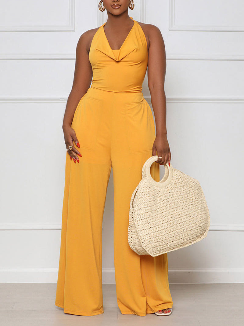 Halter Cowl Neck Backless Rompers