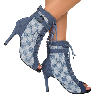 Open Toe Denim High Heel Sandals