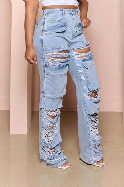 Zerrissene Jeans mit hoher Taille