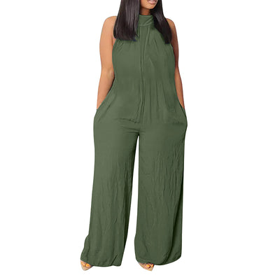 Ärmelloser Jumpsuit aus Baumwollleinen mit Rollkragen