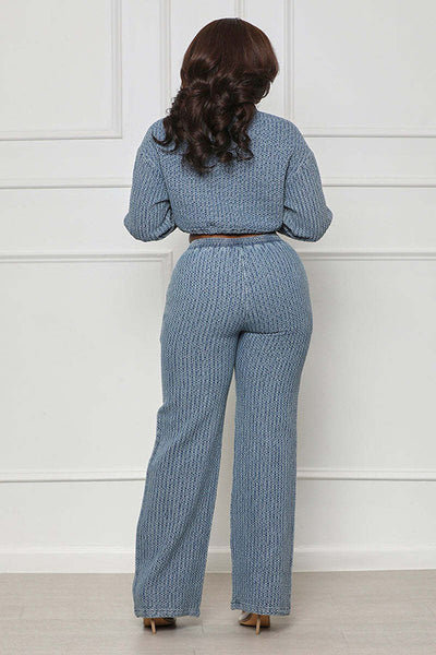 Demin Crop Top Long Sleeve Set