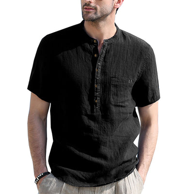 Chemise Henley en coton et lin Aule