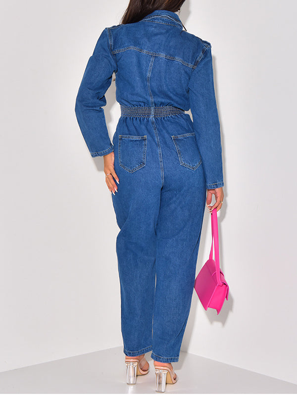 Denim Elastic Waist Jumpsuits