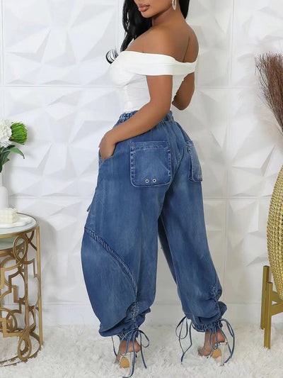 Bow-Knot Cuffed Hem Denim Pants