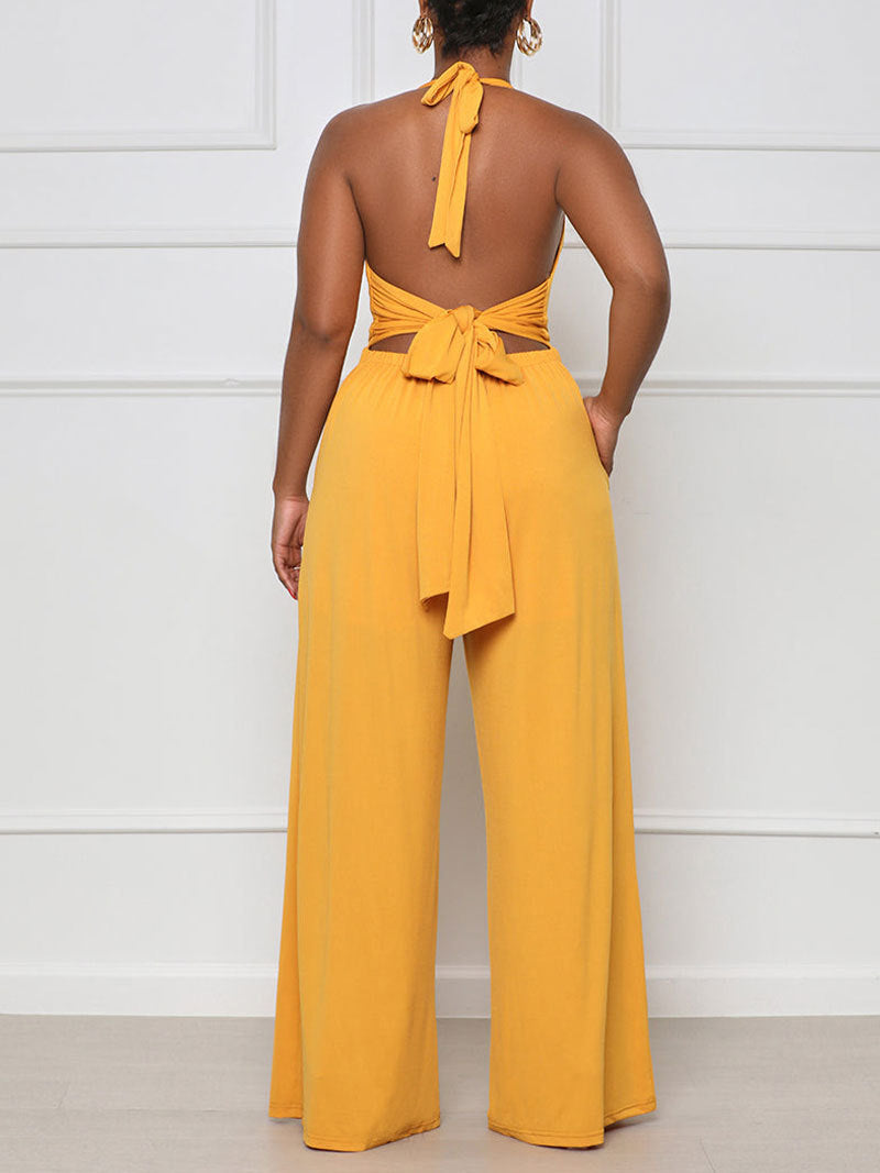 Halter Cowl Neck Backless Rompers