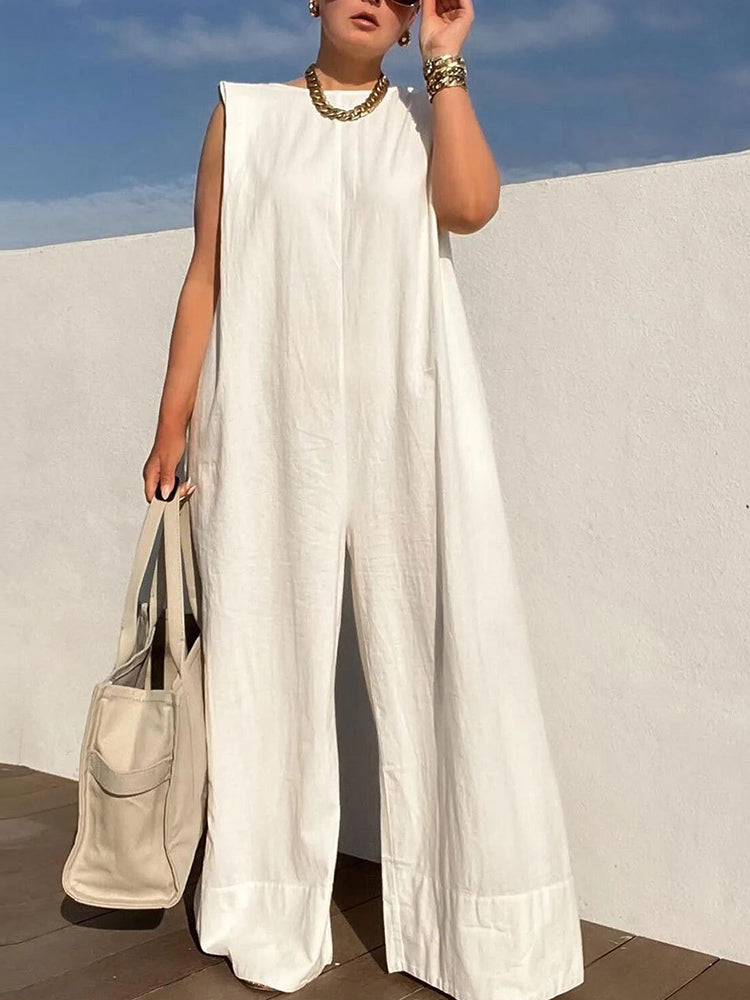 Sleeveless Wide Leg Long Pants Jumpsuits