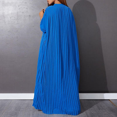 Robe longue ample unie plissée boutonnée