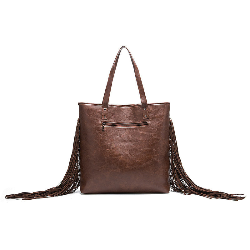 Snake Ptinted Fringe Tote Bag