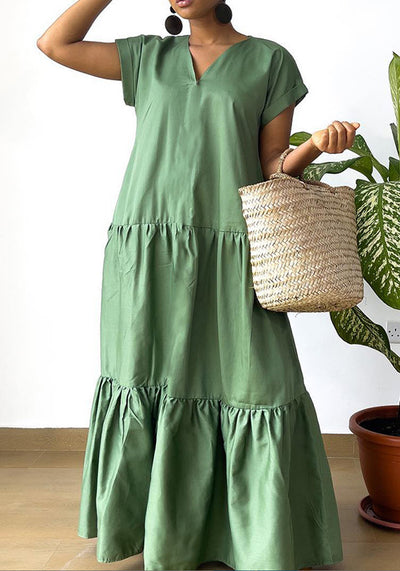 V Neck Tiered Swing Maxi Dress