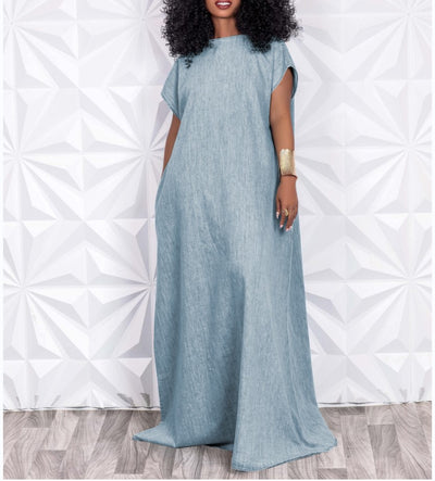 Denim Backless Maxi Dress