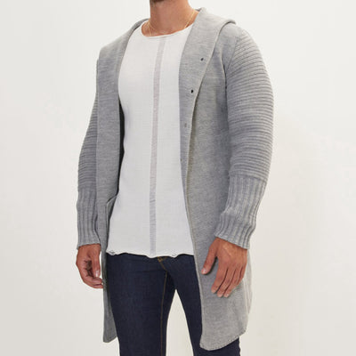 Cardigan long en tricot à capuche Aule