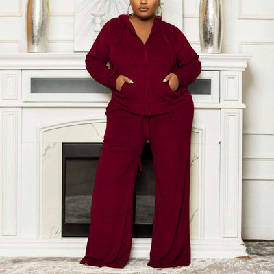 Velvet Zip Up Hoodie Long Pants Set