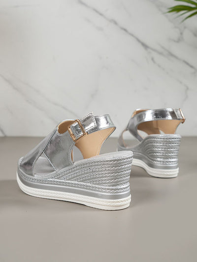 Buckle PU Glossy Chunky Sandals