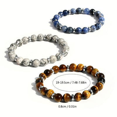 Bracelets en perles métalliques en agate bleue Aule