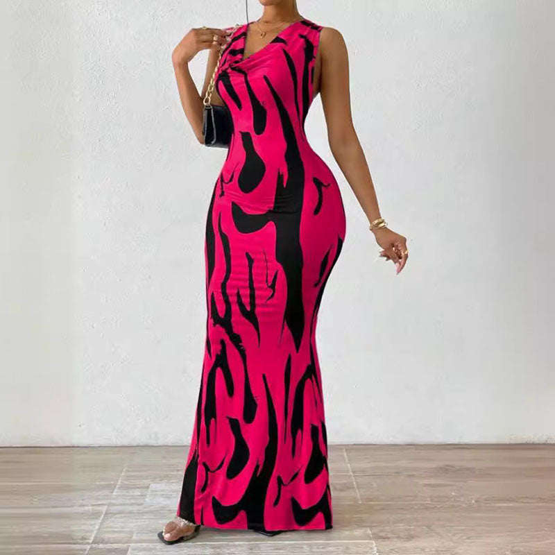 Printed Drop Neck Sleeveless Maxi Dress